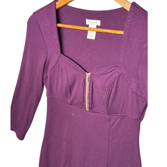 Cache Vintage  90s Y2K Plum Purple Square Neck Corset 3/4 Sleeve Top Women XS - Picture 3 of 6